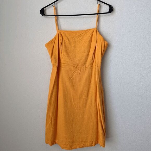 Women's Gianna Bini Dress Yellow Mini Spaghetti Strap Zip Closure Sheath Medium - Picture 1 of 9